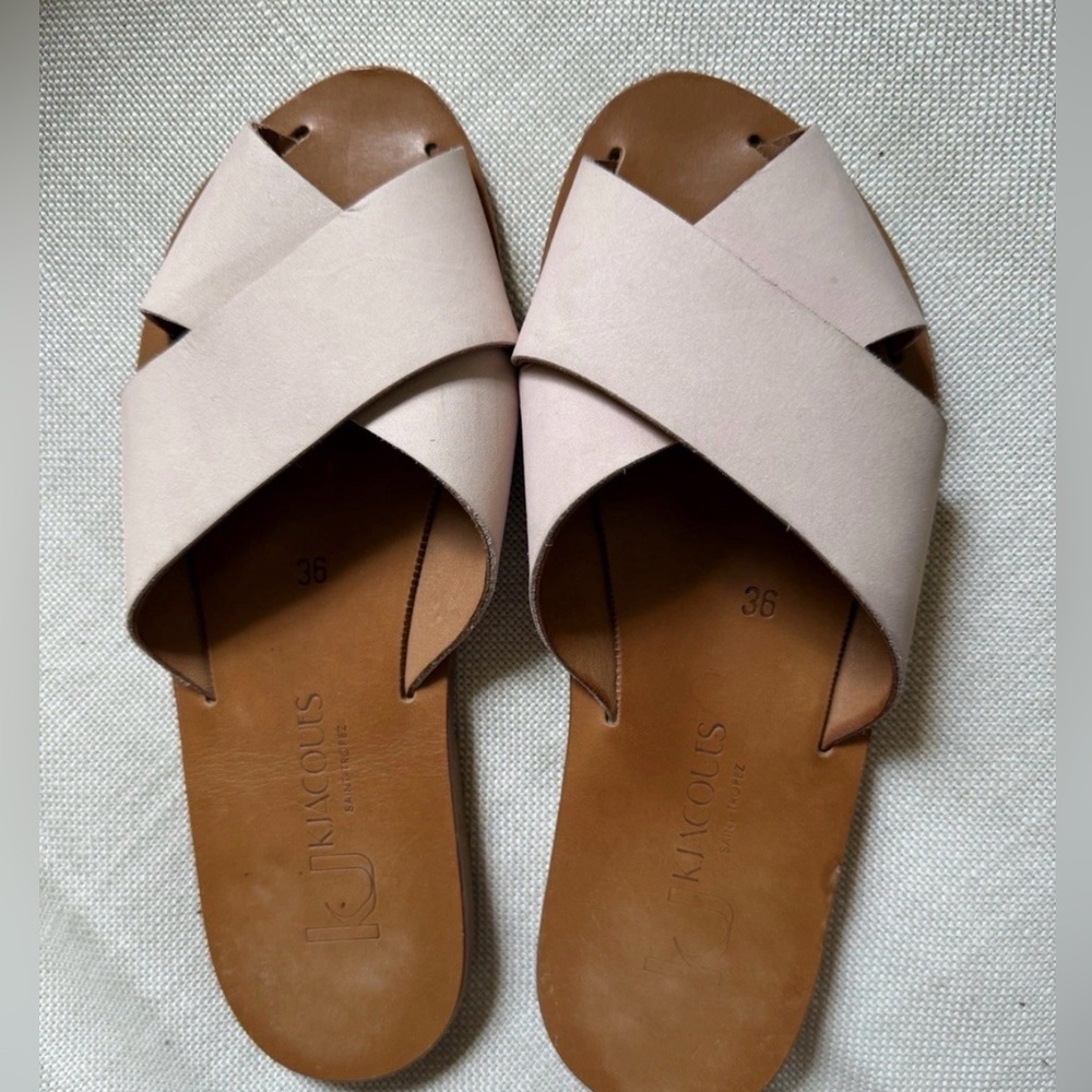 K Jacques St Tropez Quirin Nubuck Leather Slide Sandal 36 Berry/Pale Pink